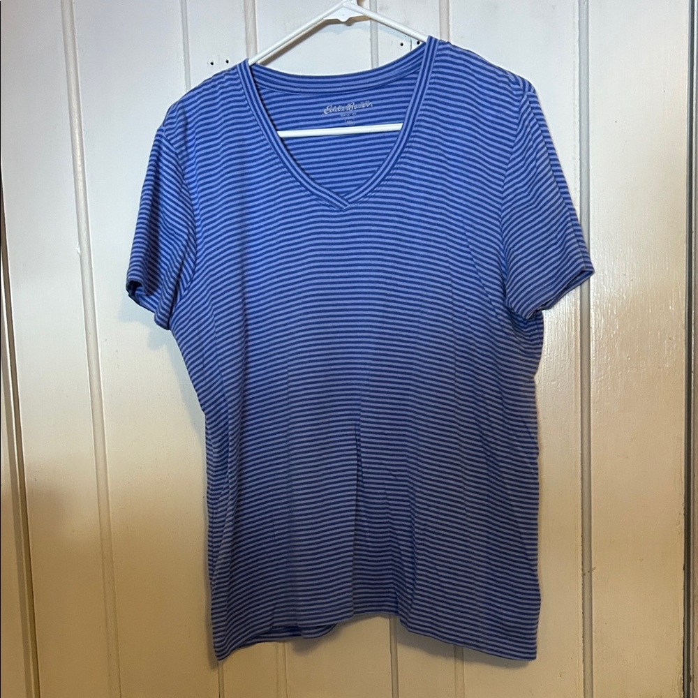 Eddie Bauer Navy Striped V-Neck Tee